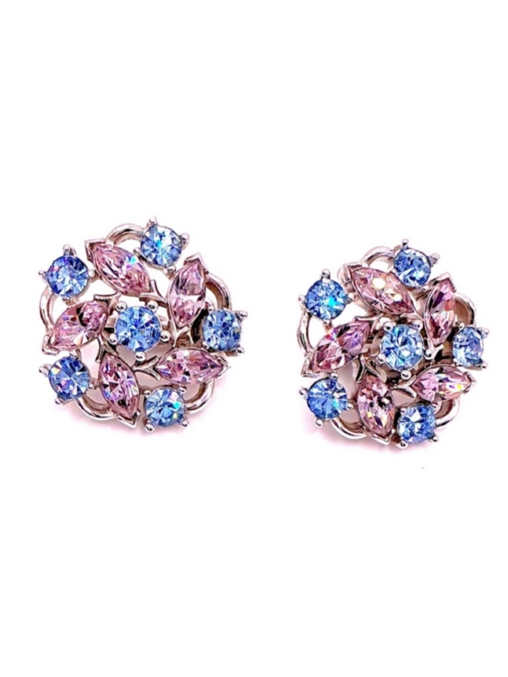 Vintage Crown TRIFARI Silver Tone Rhinestone Clip On Earrings
